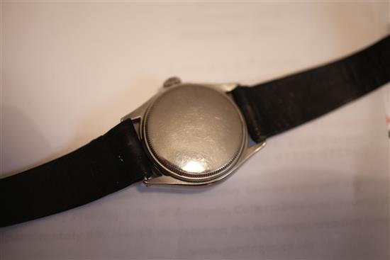 A gentlemans 1950s stainless steel semi-bubble back Rolex Oyster Perpetual wrist watch,